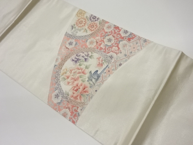 丸文に花々模様刺繍名古屋帯